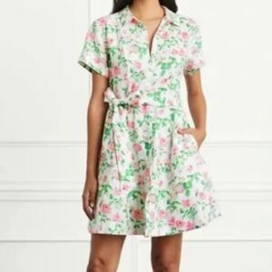 Hill House Home Laura Linen Shirt Dress, Pink Roses Pattern, XS * belt missing